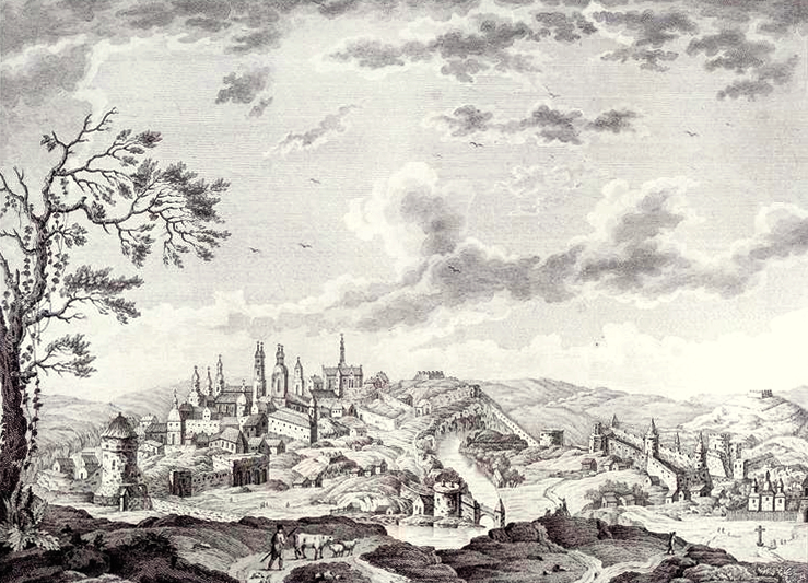 Е. Кошкин. Вид города и крепости Каменец-Подольский с восточной стороны. 1794 г.