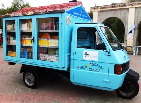 Hand-built library on wheels